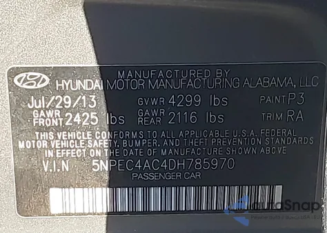 2013 Hyundai Sonata Se из США, поврежденный, VIN 5NPEC4AC4DH785970